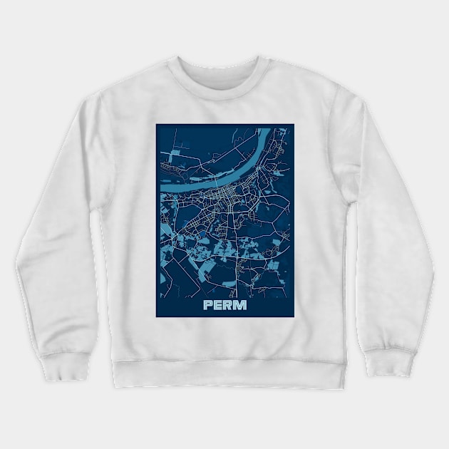 Perm - Russia Peace City Map Crewneck Sweatshirt by tienstencil